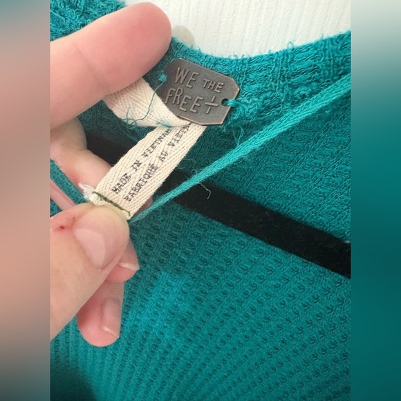 Free People Laguna Thermal Top in Turquoise | Boho Slouchy Raw-Edge | Size XS - Picture 4 of 10